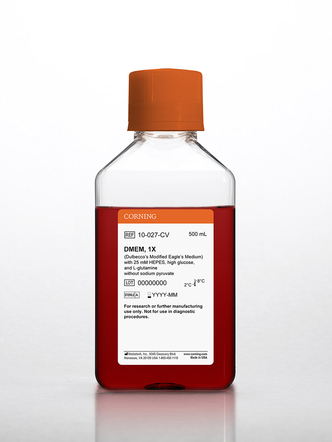 Corning® 500 mL DMEM (Dulbecco’s Modified Eagle’s Medium) with 25 mM HEPES, 4.5 g/L glucose, L-glutamine