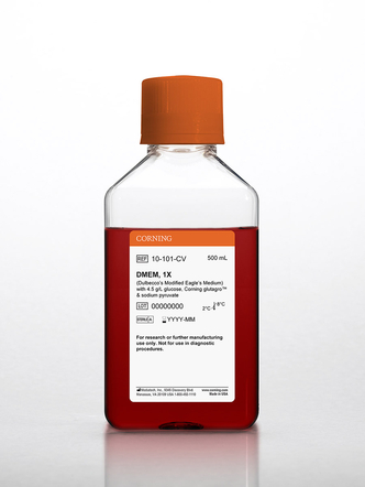 Corning® 500 mL DMEM (Dulbecco’s Modification of Eagle’s Medium), 1X with Corning glutagro™, 4.5 g/L glucose, sodium pyruvate, phenol red
