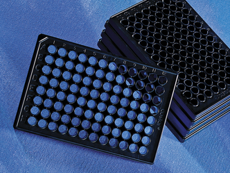 Corning® 96-well Special Optics Flat Clear Bottom Black Polystyrene TC-treated Microplates, 25 per Bag, without Lid, Sterile