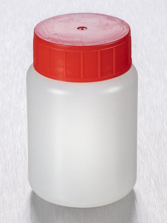 Corning® Gosselin™ Round HDPE Bottle, 100 mL, 37 mm Red Cap with Wad, Assembled, Sterile, 335/Case