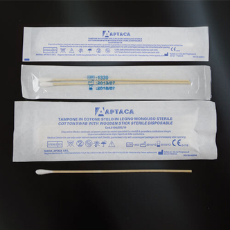 Swabs wooden stick, cotton tip, sterile - ind. wrapped (1 sample)