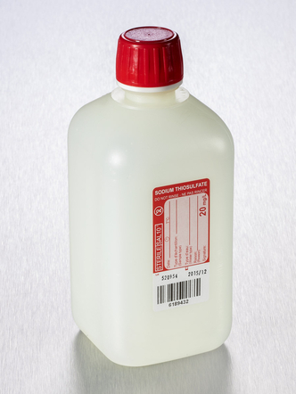Corning® Gosselin™ Water Sampling Square HDPE Bottle, 500 mL, Graduated, 20 mg/L Sodium Thiosulfate, 22 mm Red Tamper-evident Cap with Shaped Seal, Sterile, 100/Case